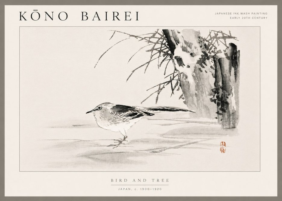 Kōno Bairei Bird and Tree No6 - Affiche