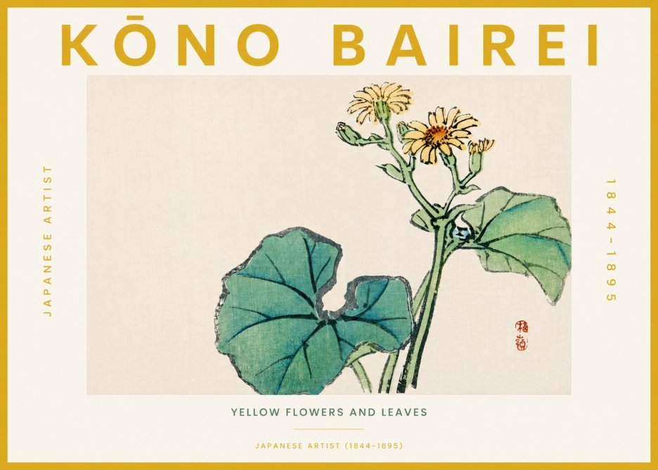 Kōno Bairei Yellow Flowers and Leaves No3 - Affiche