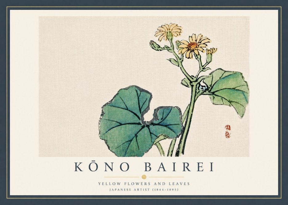 Kōno Bairei Yellow Flowers and Leaves No5 - Affiche