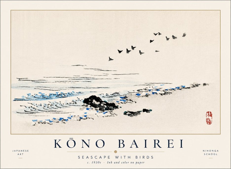 Kōno Bairei Seascape with Birds No1 - Affiche