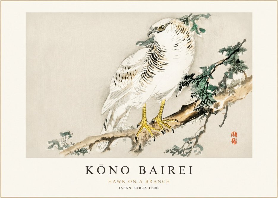 Kōno Bairei Hawk on a Branch No1 - Affiche