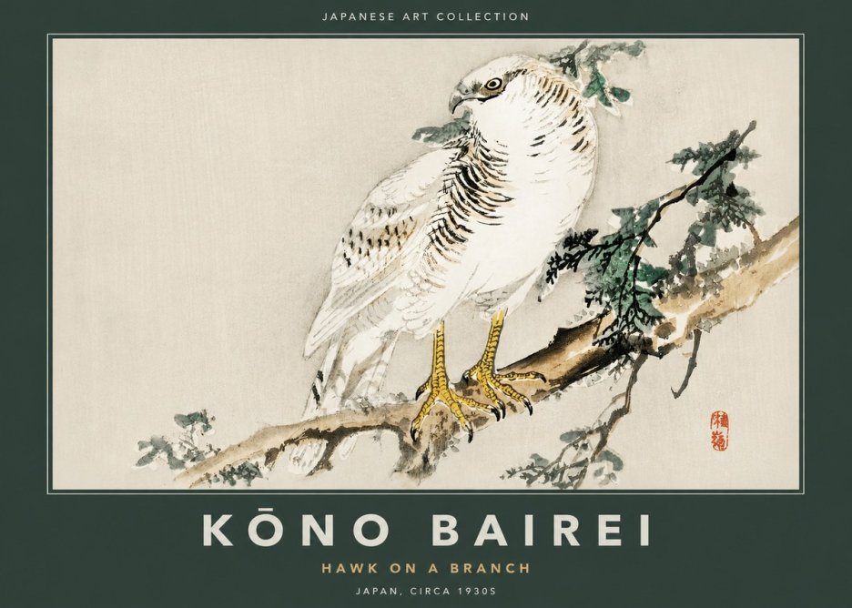 Kōno Bairei Hawk on a Branch No2 - Affiche