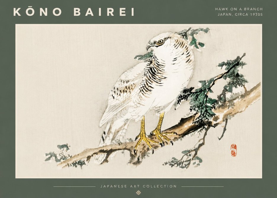 Kōno Bairei Hawk on a Branch No4 - Affiche