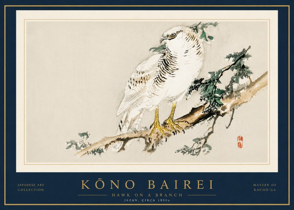 Kōno Bairei Hawk on a Branch No5 - Affiche