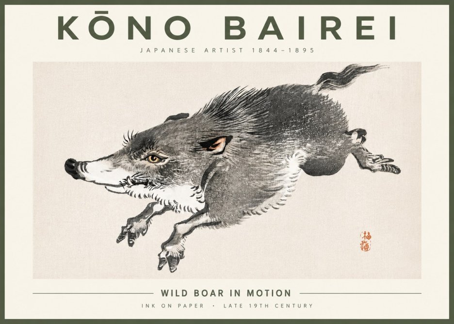 Kōno Bairei Wild Boar in Motion No4 - Affiche