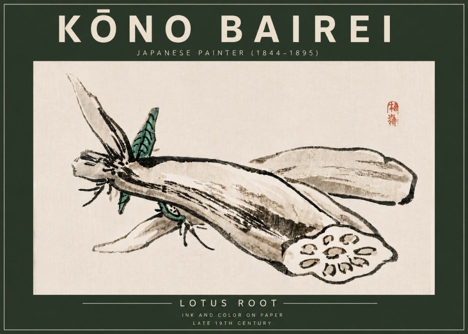 Kōno Bairei Lotus Root No6 - Affiche