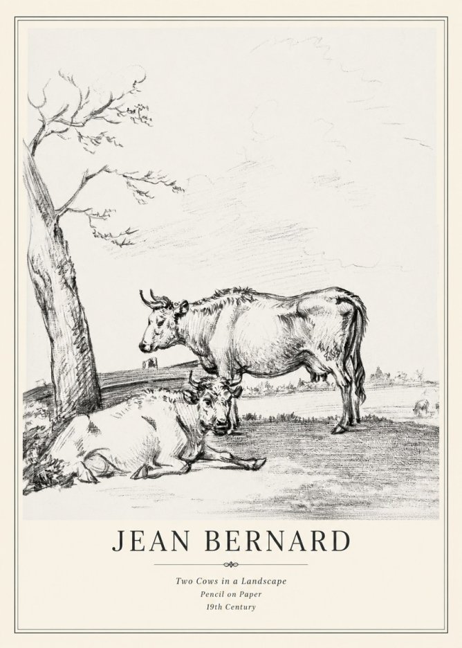Jean Bernard Two Cows in a Landscape No3 - Affiche