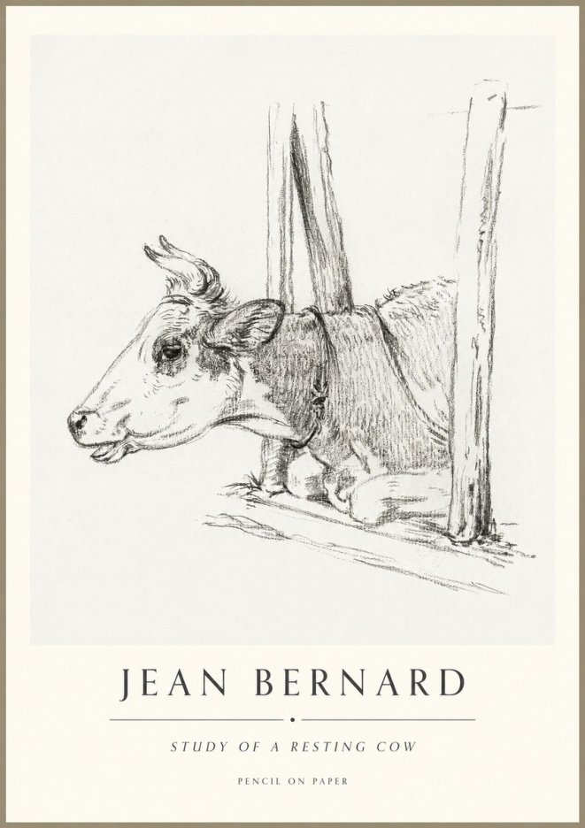 Jean Bernard Study of a Resting Cow II No1 - Affiche
