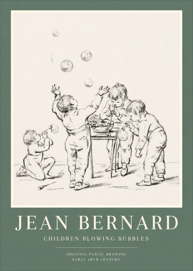 Jean Bernard Children Blowing Bubbles No1 - Affiche
