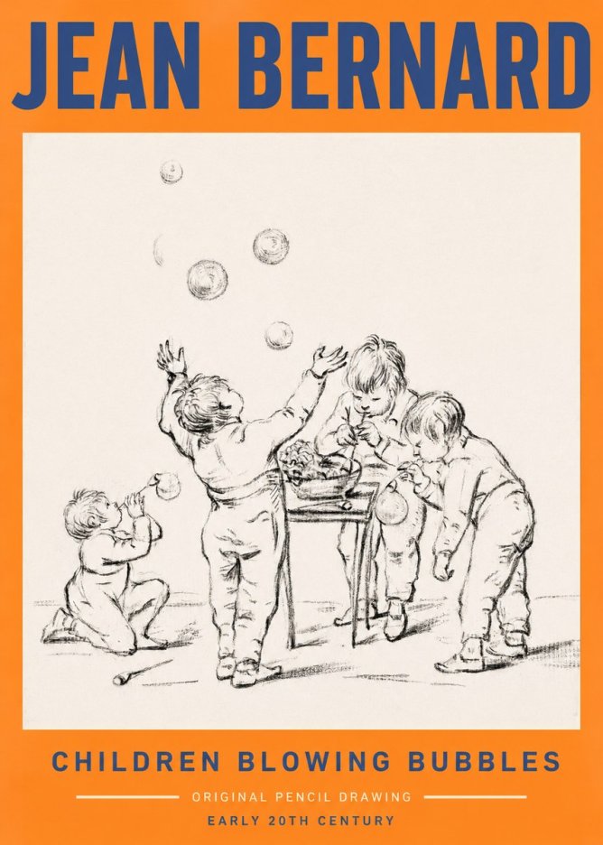 Jean Bernard Children Blowing Bubbles No2 - Affiche