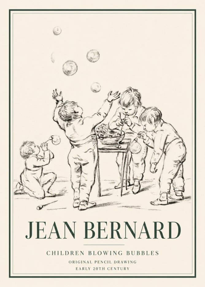 Jean Bernard Children Blowing Bubbles No3 - Affiche