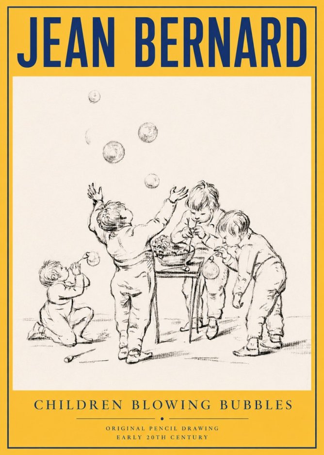 Jean Bernard Children Blowing Bubbles No4 - Affiche
