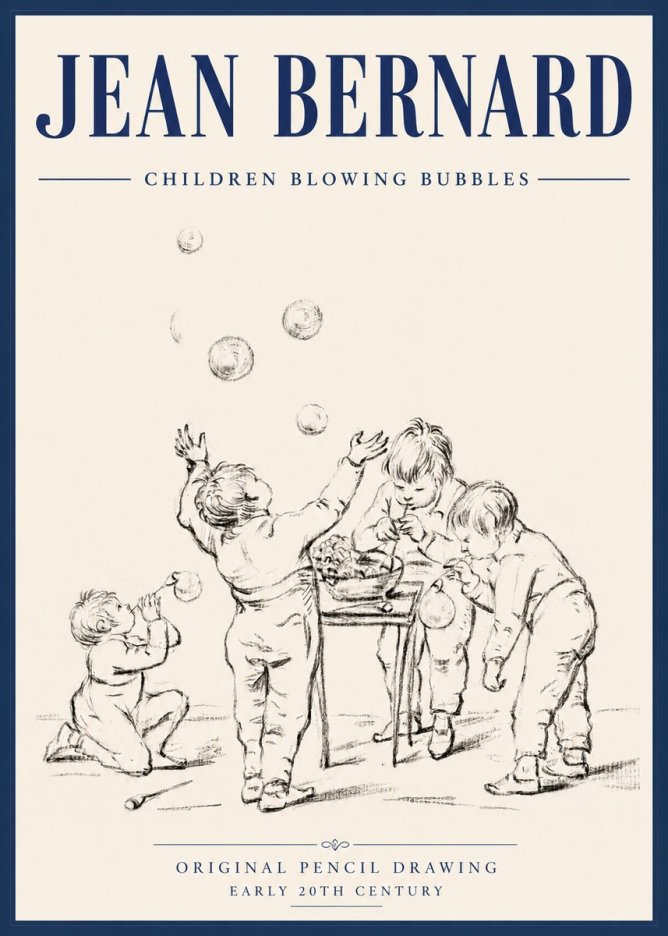 Jean Bernard Children Blowing Bubbles No6 - Affiche