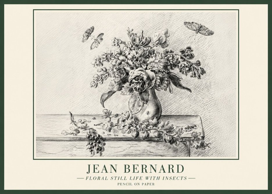 Jean Bernard Floral Still Life with Insects No1 - Affiche