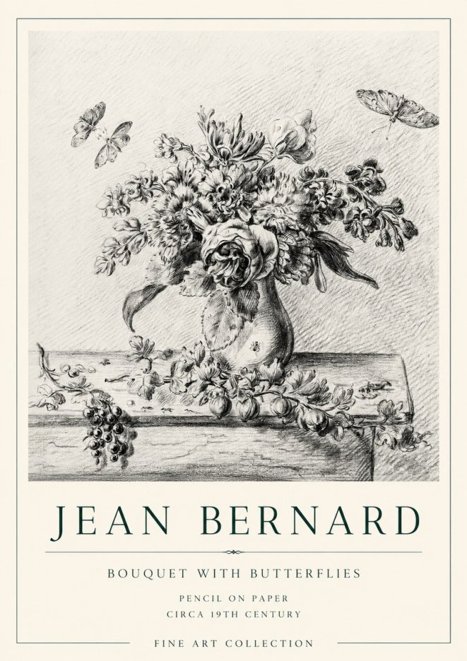 Jean Bernard Floral Still Life with Insects No2 - Affiche