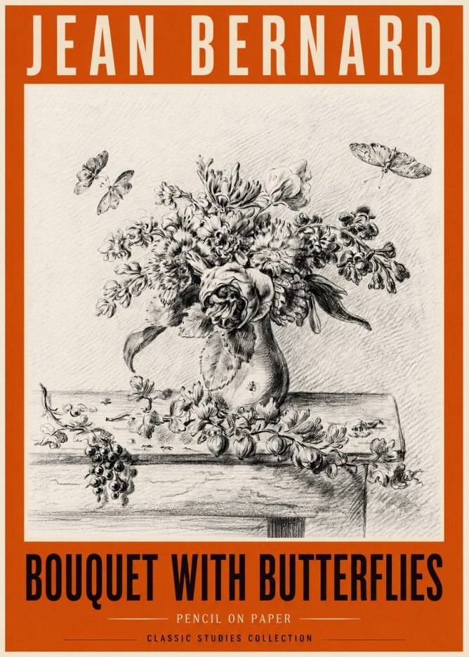 Jean Bernard Floral Still Life with Insects No6 - Affiche