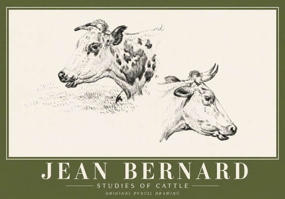 Jean Bernard Studies of Cattle I No4 - Affiche