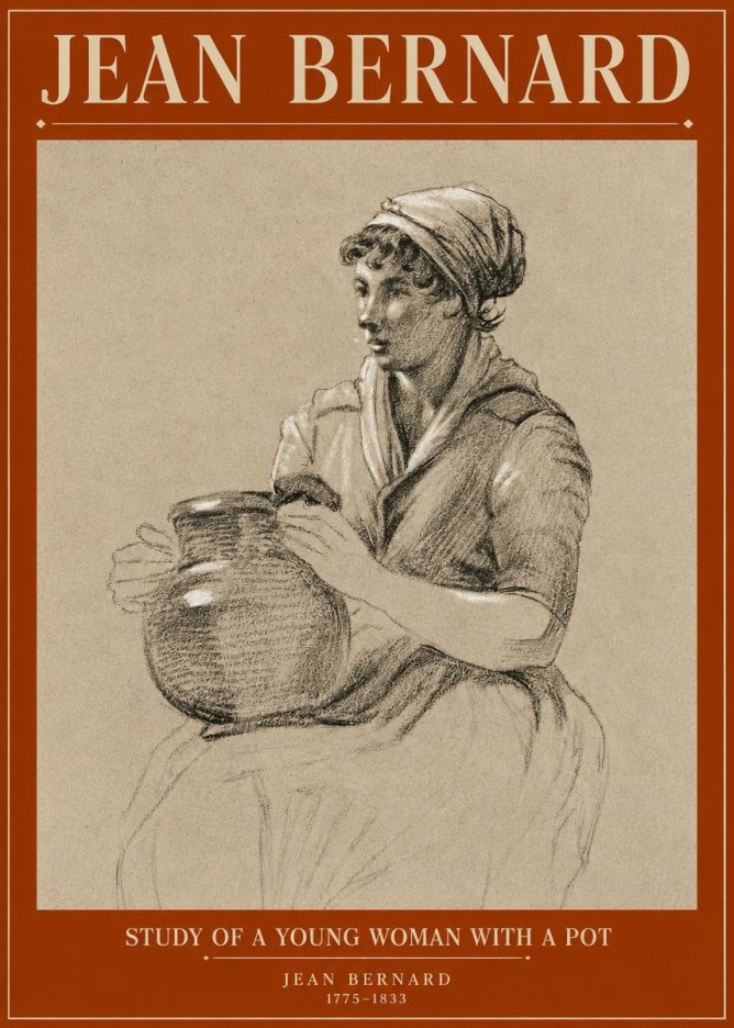 Jean Bernard Study of a Young Woman with a Pot No3 - Affiche