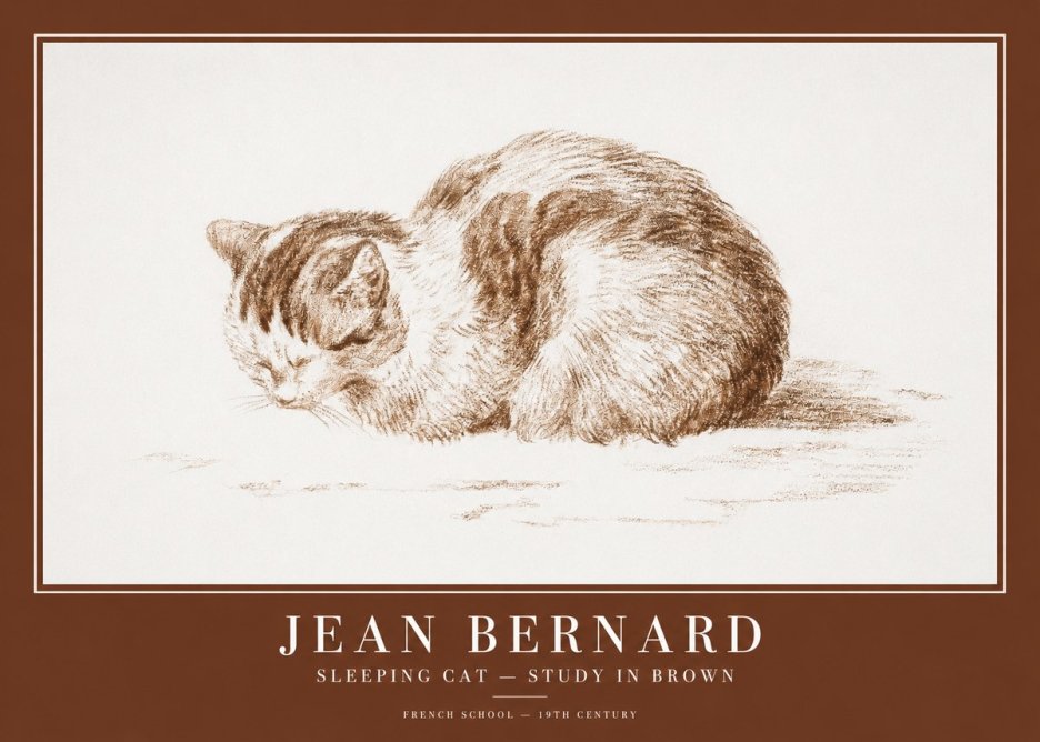 Jean Bernard Sleeping Cat — Study in Brown No1 - Affiche