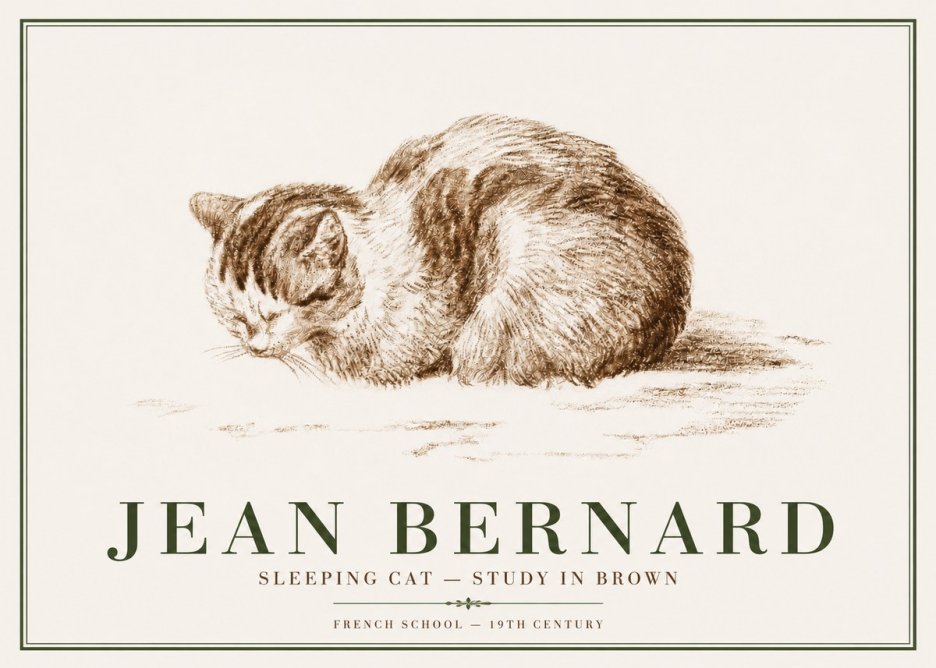 Jean Bernard Sleeping Cat — Study in Brown No3 - Affiche