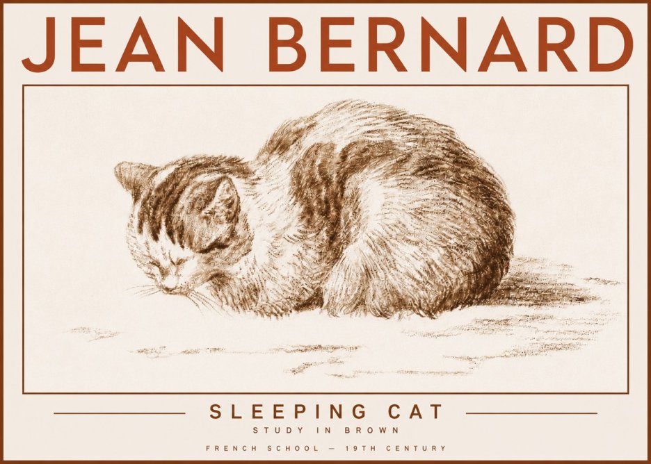 Jean Bernard Sleeping Cat — Study in Brown No4 - Affiche