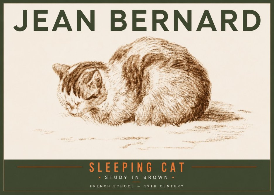 Jean Bernard Sleeping Cat — Study in Brown No5 - Affiche
