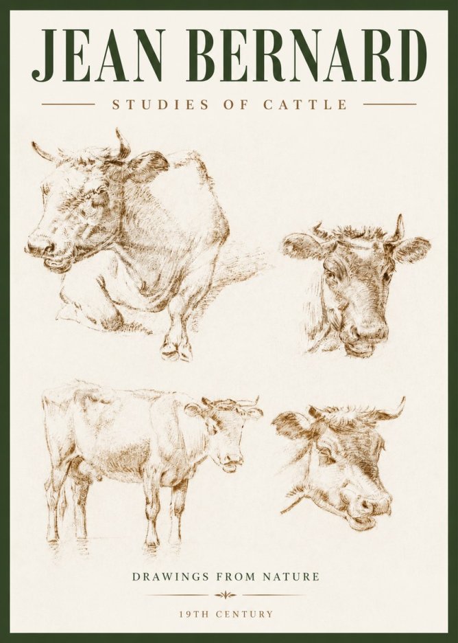 Jean Bernard Studies of Cattle II No2 - Affiche