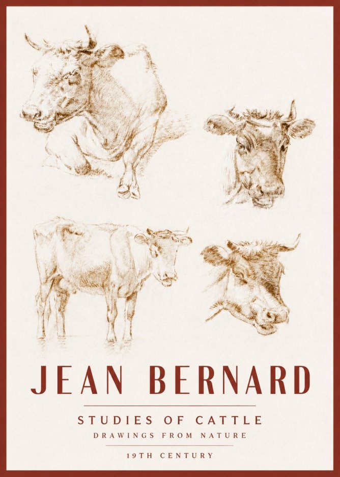 Jean Bernard Studies of Cattle II No3 - Affiche