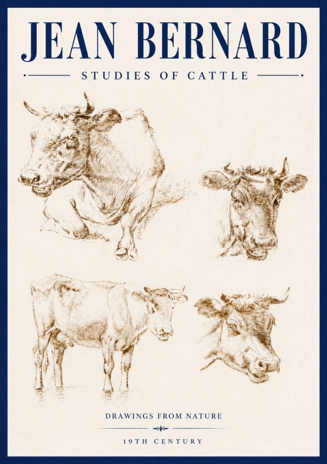 Jean Bernard Studies of Cattle II No4 - Affiche
