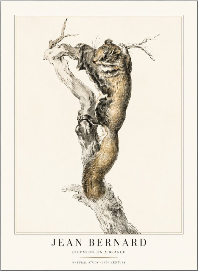 Jean Bernard Study of a Squirrel Climbing a Branch No2 - Affiche