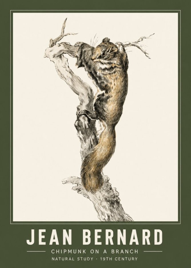 Jean Bernard Study of a Squirrel Climbing a Branch No3 - Affiche