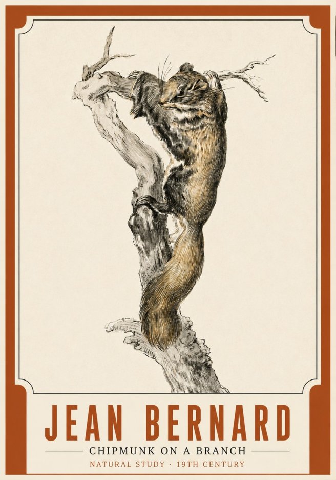 Jean Bernard Study of a Squirrel Climbing a Branch No4 - Affiche