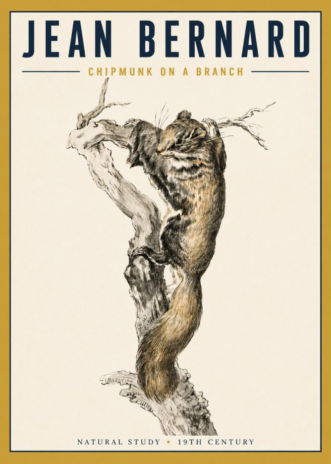 Jean Bernard Study of a Squirrel Climbing a Branch No5 - Affiche