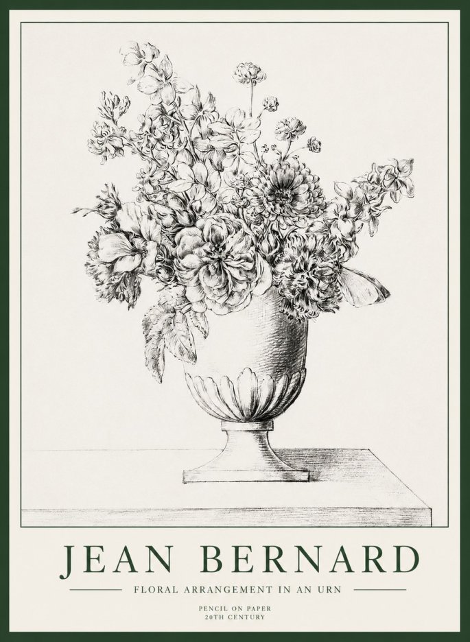 Jean Bernard Floral Arrangement in an Urn No1 - Affiche