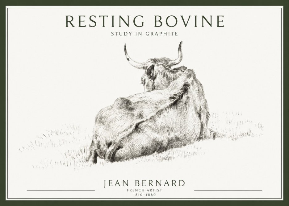 Jean Bernard Resting Bovine - Study in Graphite No1 - Affiche