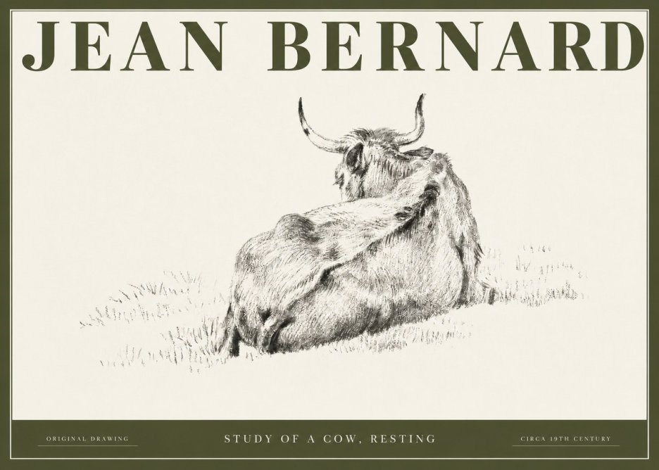Jean Bernard Resting Bovine - Study in Graphite No3 - Affiche