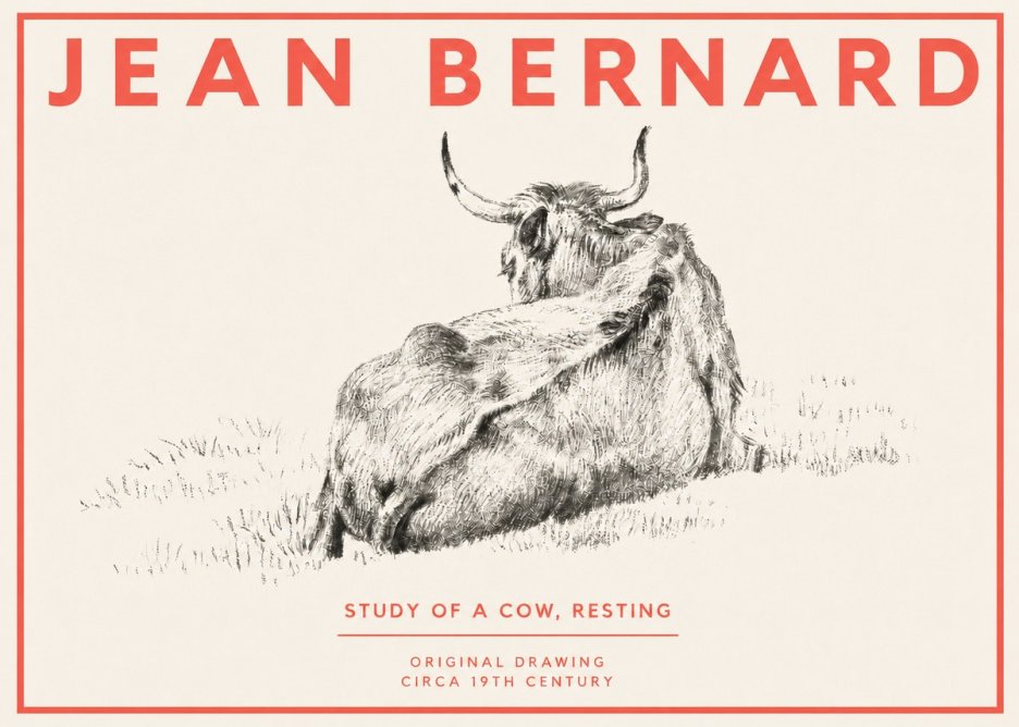 Jean Bernard Resting Bovine - Study in Graphite No4 - Affiche