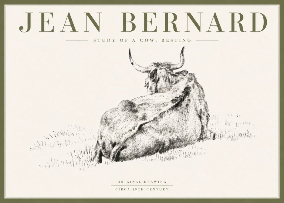 Jean Bernard Resting Bovine - Study in Graphite No6 - Affiche