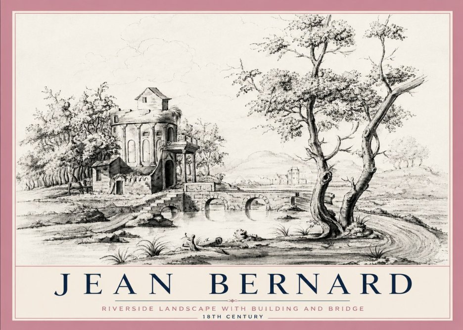 Jean Bernard Riverside Landscape with Bridge and Tower No6 - Affiche
