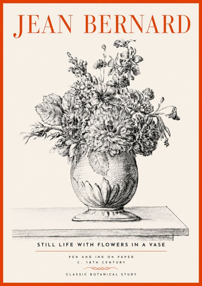 Jean Bernard Floral Composition in a Vase No5 - Affiche