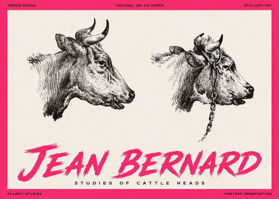 Jean Bernard Studies of Cattle Heads No3 - Affiche