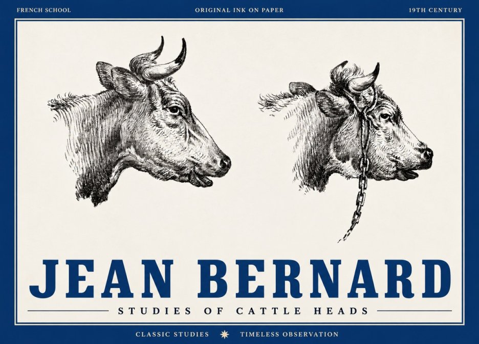 Jean Bernard Studies of Cattle Heads No4 - Affiche