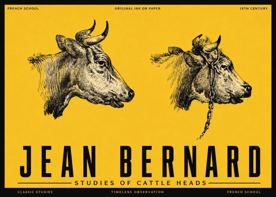 Jean Bernard Studies of Cattle Heads No5 - Affiche