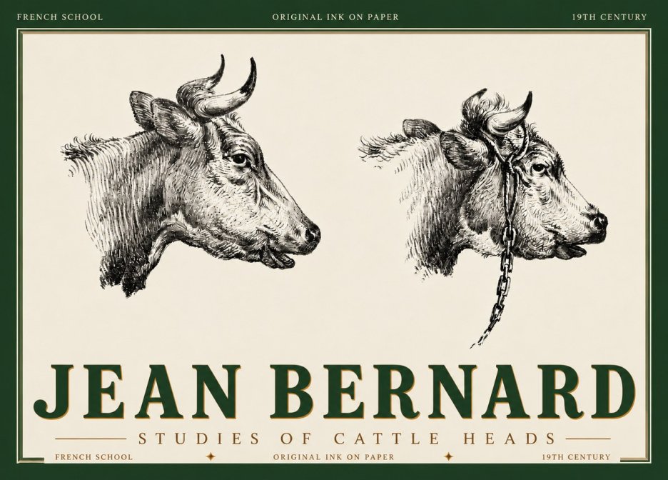 Jean Bernard Studies of Cattle Heads No6 - Affiche