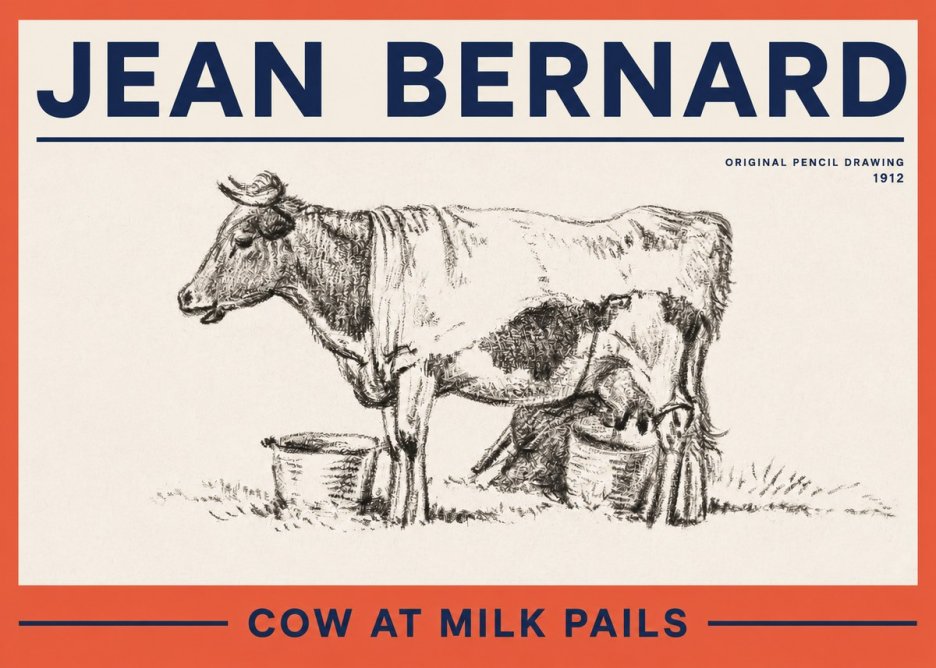 Jean Bernard Cow at Milk Pails No2 - Affiche