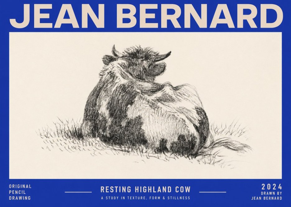 Jean Bernard Resting Highland Cow No2 - Affiche