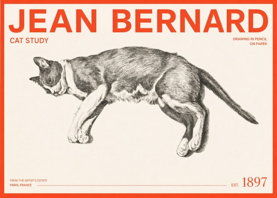 Jean Bernard Cat Study VII No2 - Affiche
