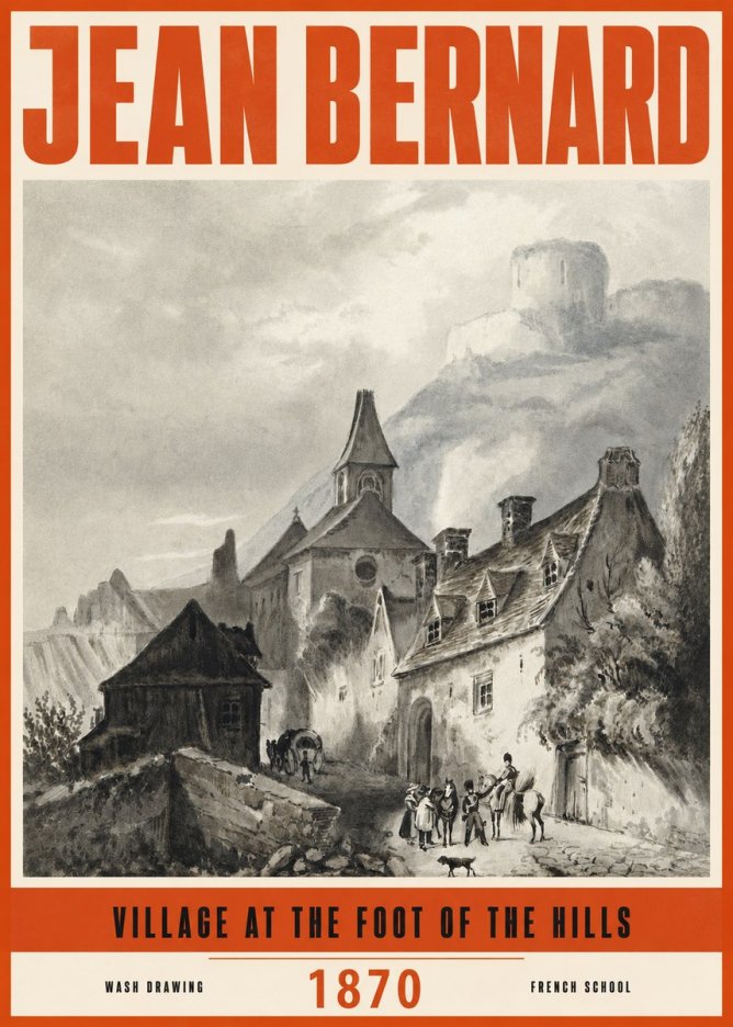 Jean Bernard Village at the Foot of the Hill No3 - Affiche