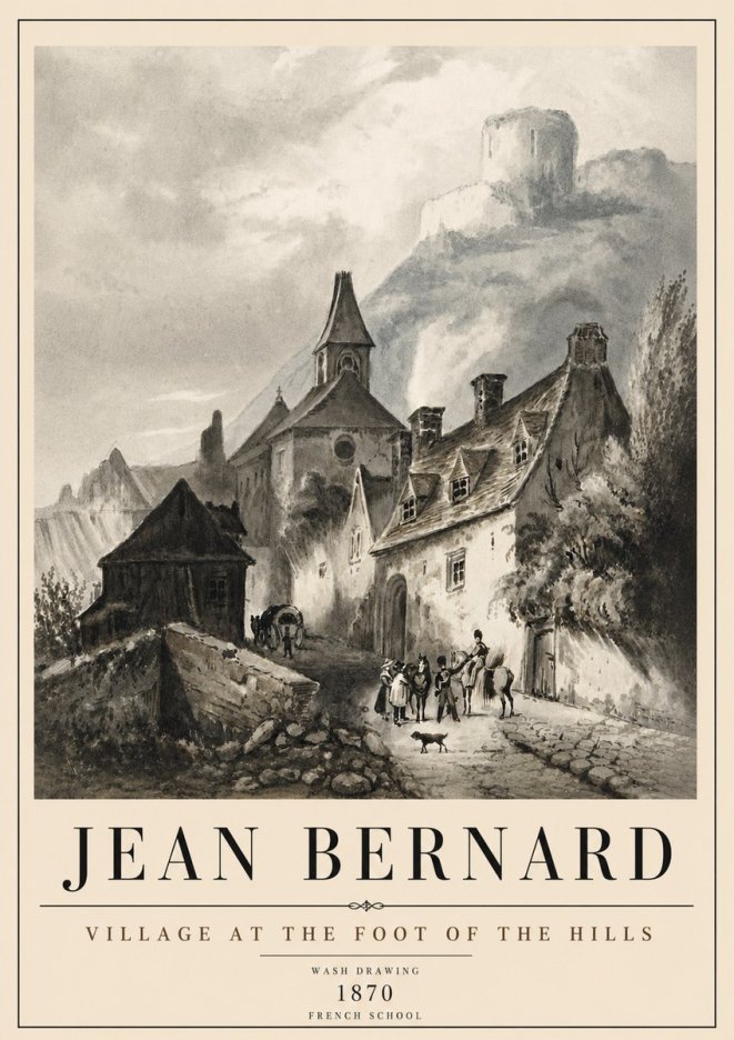 Jean Bernard Village at the Foot of the Hill No6 - Affiche