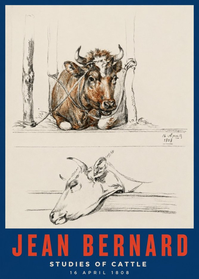 Jean Bernard Studies of Cattle III No3 - Affiche